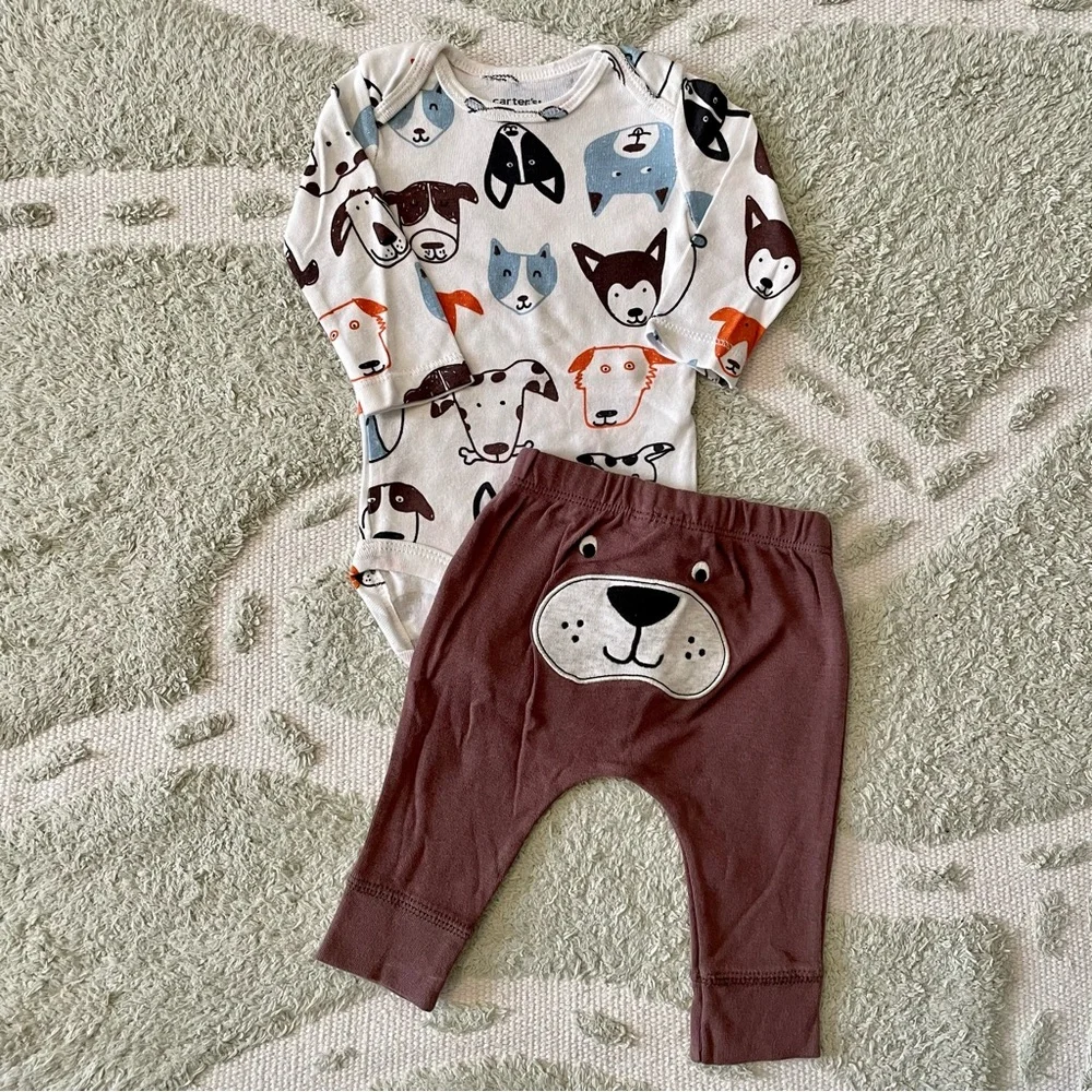 Carter’s Dog Print Outfit - Long Sleeve Onesie & Pants - 3 Months